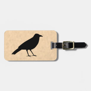 Black Crow Bird on a Parchment Pattern. Luggage Tag