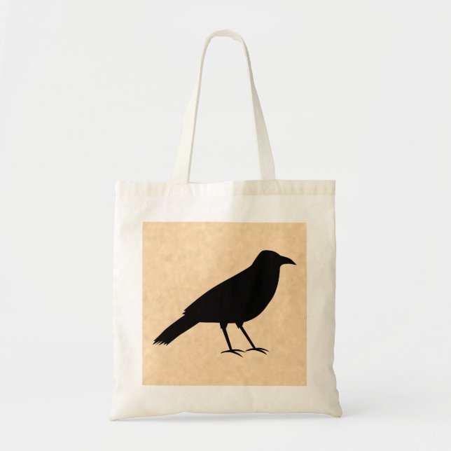 Black Crow Bird on a Parchment Pattern. Tote Bag (Front)