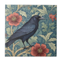 Black Crow Bird William Morris style Right facing