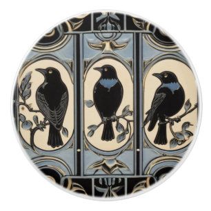 Black Crow Birds Art Nouveau Art Deco Bird Ceramic Knob