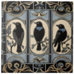 Black Crow Birds Art Nouveau Art Deco Bird Tile<br><div class="desc">art nouveau crow birds, art deco vintage antique, stylish glamourous bird crows, classy classic white blue gold, wildlife animal animals, traditional retro 1920s painting, october 20s ceramic tile, navy dark blue, beautiful fancy birds in nature, halloween creepy spooky raven</div>