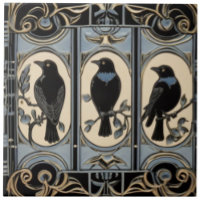 Black Crow Birds Art Nouveau Art Deco Bird