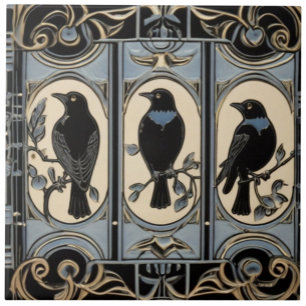 Black Crow Birds Art Nouveau Art Deco Bird Tile