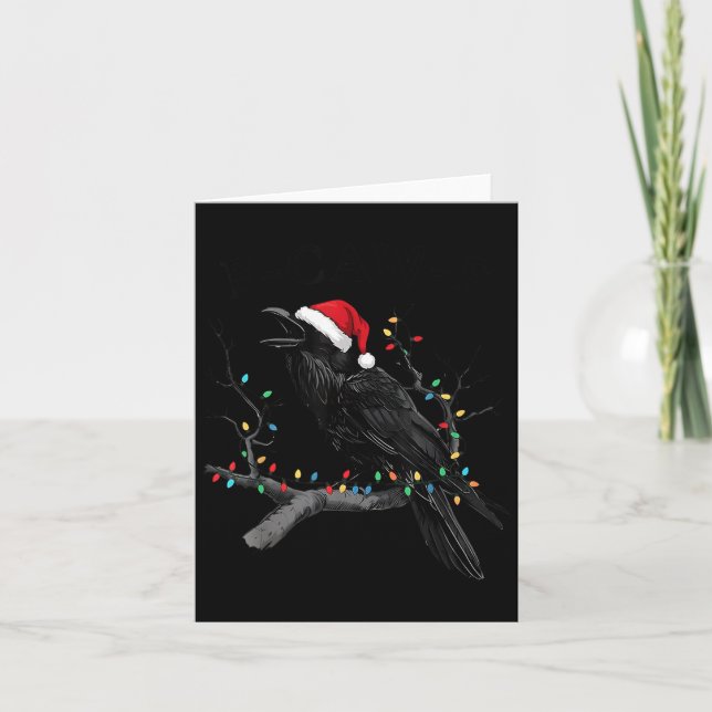 Black Crow, F-caw-f Funny Christmas Raven Santa Ha Card (Front)