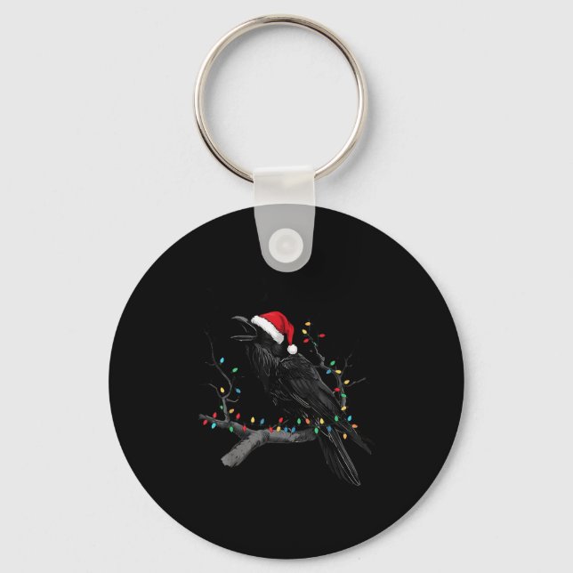 Black Crow, F-caw-f Funny Christmas Raven Santa Ha Key Ring (Front)