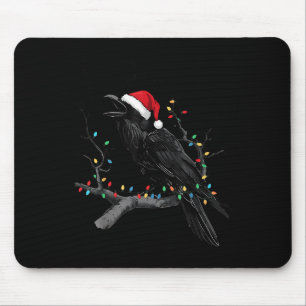 Black Crow, F-caw-f Funny Christmas Raven Santa Ha Mouse Mat