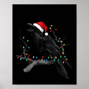Black Crow, F-caw-f Funny Christmas Raven Santa Ha Poster