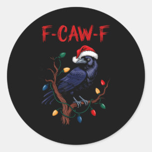 Black Crow, F-caw-f Meme Black Bird With Santa Hat Classic Round Sticker