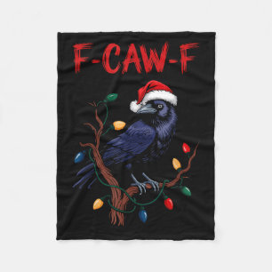 Black Crow, F-caw-f Meme Black Bird With Santa Hat Fleece Blanket