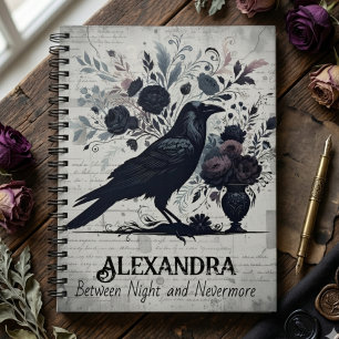 Black Crow Gothic Raven Floral Dark Academia Notebook