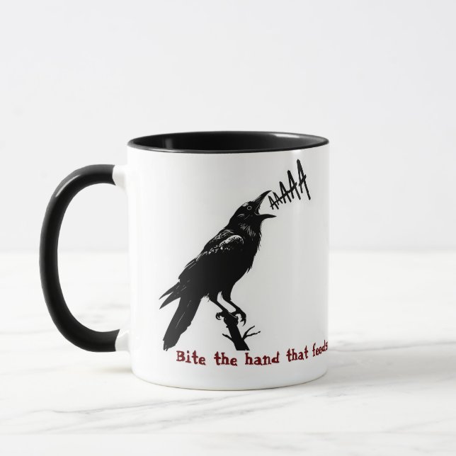 Black Crow Illustration - Gothic Style Art Design Mug (Left)