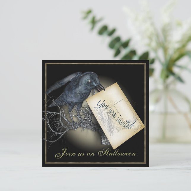 Black Crow Luxury Party Invitation (Standing Front)