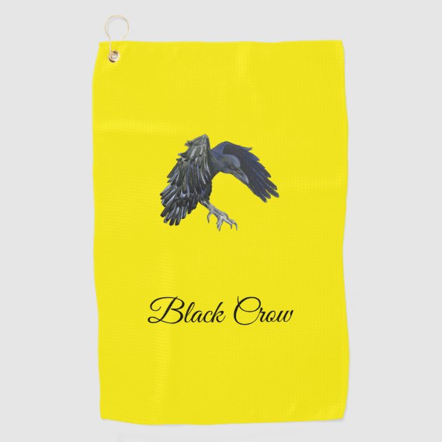 Black Crow Master of Time Personalised Yellow Golf Towel (Front)