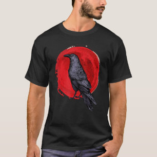 Black Crow Occult Japan Gothic Raven Bird Red Moon T-Shirt