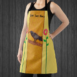 Black Crow on Branch Red Abstract Flowers Yellow Apron<br><div class="desc">This kitchen apron is yellow with a golden brown centre with a black crow standing on a tree branch with a red abstract flower on a stem with leaves on each side.  Customise your text with the template.</div>