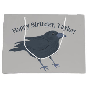 Black Crow on Grey Personalised Large Gift Bag