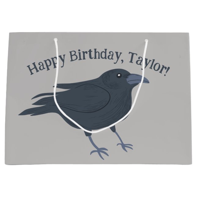 Black Crow on Grey Personalised Large Gift Bag (Front)