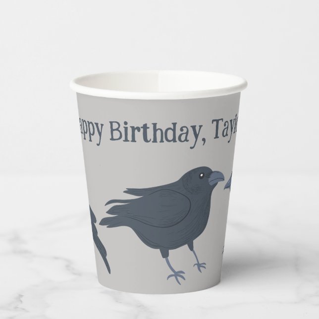 Black Crow on Grey Personalised Paper Cups (Left)