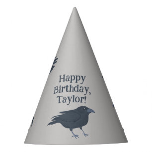 Black Crow on Grey Personalised Party Hat
