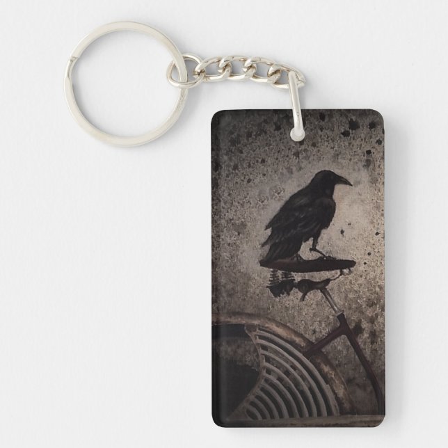 Black crow on vintage bike key ring (Front)