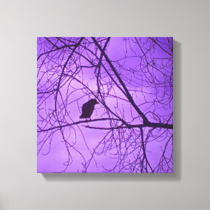 Black Crow Purple Sky Trees Photograph Canvas Print