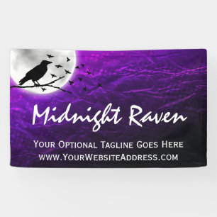 Black Crow Raven Silhouette on Moon Edgy Gothic Banner