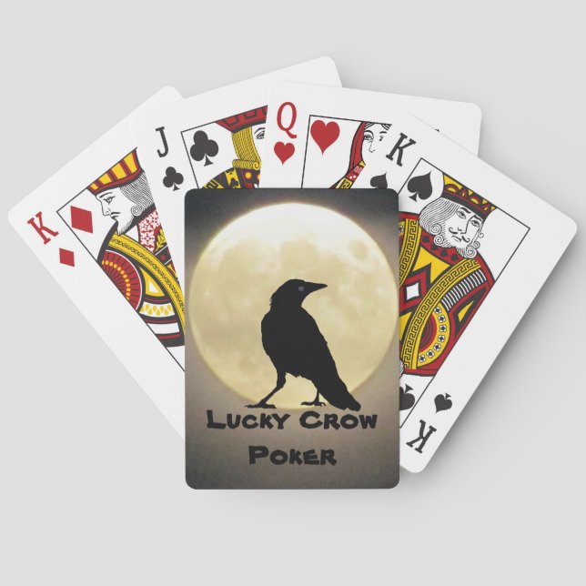 Black Crow Silhouette and Moon Lucky Crow Poker Playing Cards (Back)