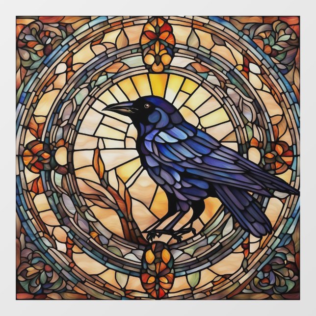 Black Crow Stained Glass Bird Window Cling (Sheet)