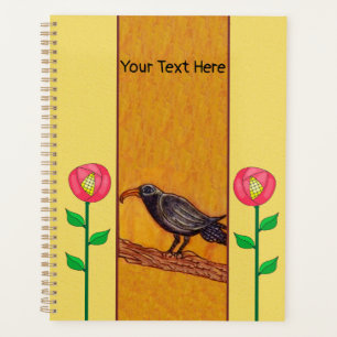 Black Crow Tree Branch Pretty Red Flowers on Stems Planner