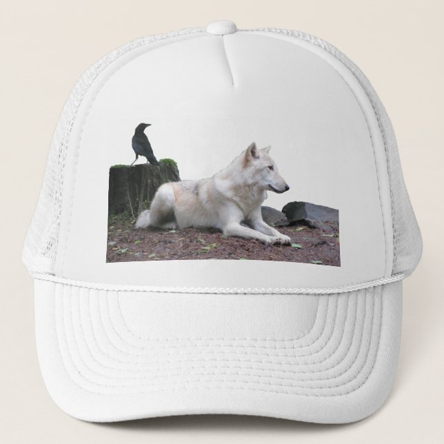 Black Crow, White Wolf Trucker Hat (Front)