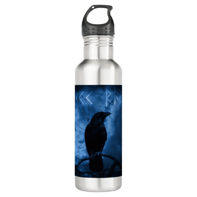 Black Crow with Runes Dark Goth Style 710 Ml Water Bottle (Front)