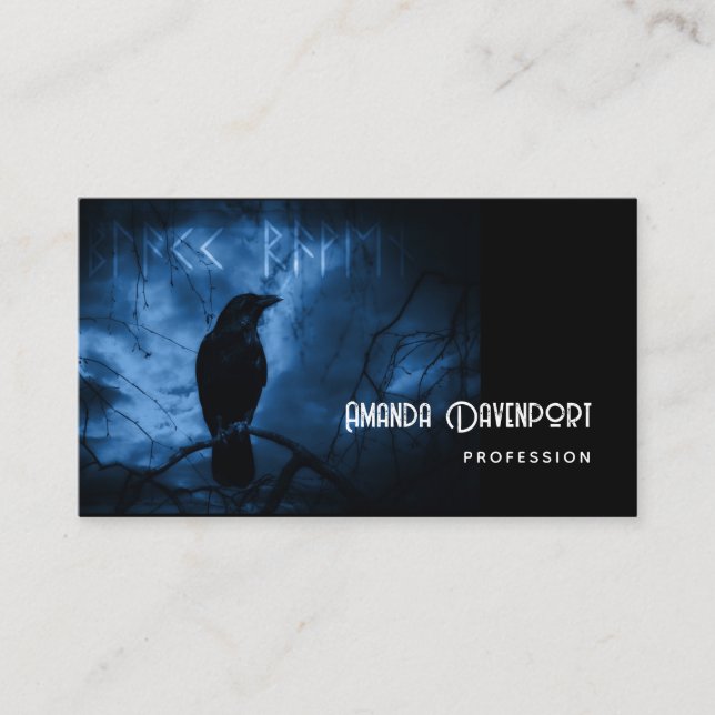 Black Crow with Runes Dark Goth Style Business Card (Front)