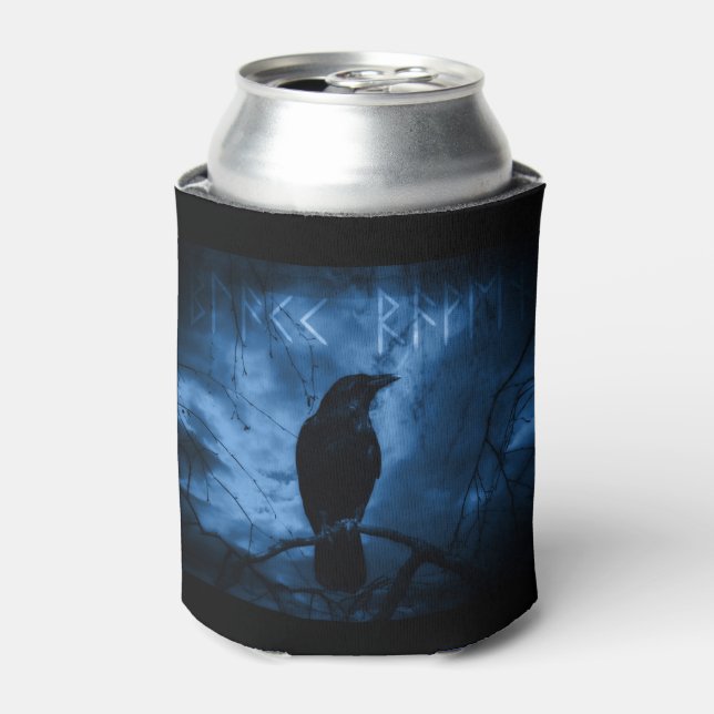 Black Crow with Runes Dark Goth Style Can Cooler (Can Front)