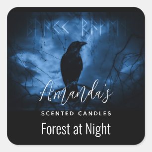 Black Crow with Runes Dark Goth Style Candle Biz Square Sticker