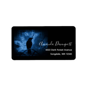 Black Crow with Runes Dark Goth Style Label