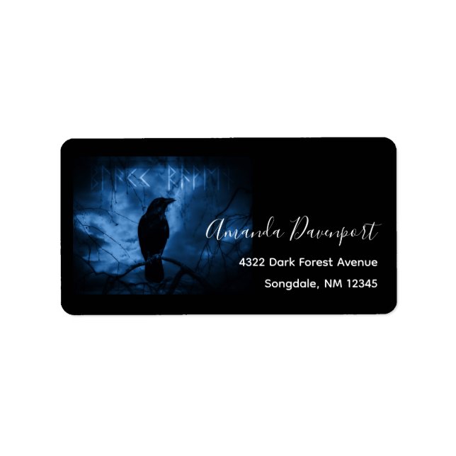 Black Crow with Runes Dark Goth Style Label (Front)