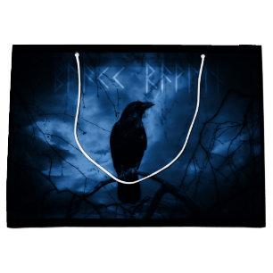 Black Crow with Runes Dark Goth Style Large Gift Bag