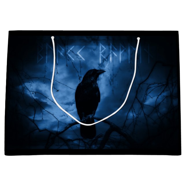 Black Crow with Runes Dark Goth Style Large Gift Bag (Front)