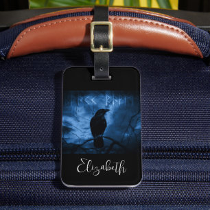 Black Crow with Runes Dark Goth Style Luggage Tag