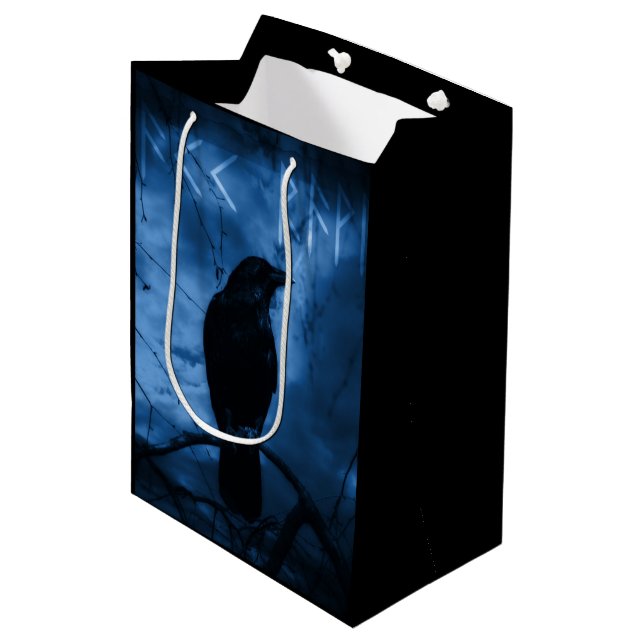 Black Crow with Runes Dark Goth Style Medium Gift Bag (Front Angled)