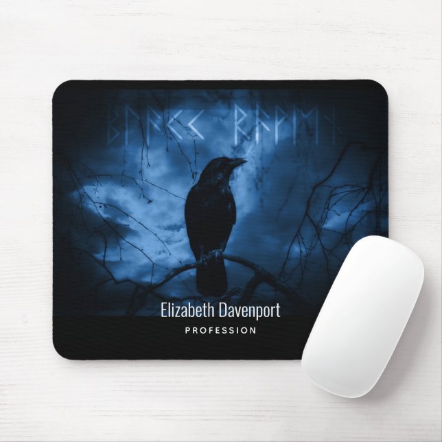 Black Crow with Runes Dark Goth Style Mouse Mat (With Mouse)