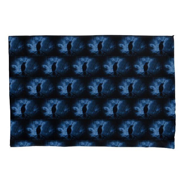 Black Crow with Runes Dark Goth Style Pillowcase (Front)