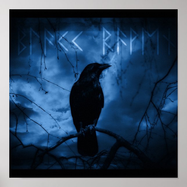 Black Crow with Runes Dark Goth Style Poster (Front)
