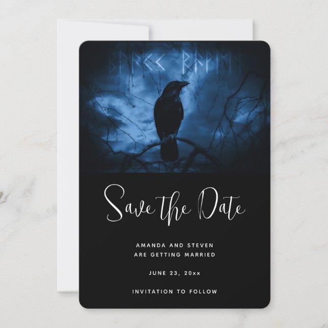 Black Crow with Runes Dark Goth Style Save The Date (Front)