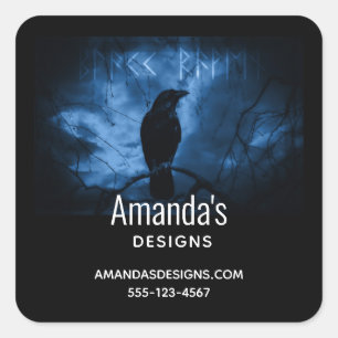 Black Crow with Runes Dark Goth Style Square Sticker