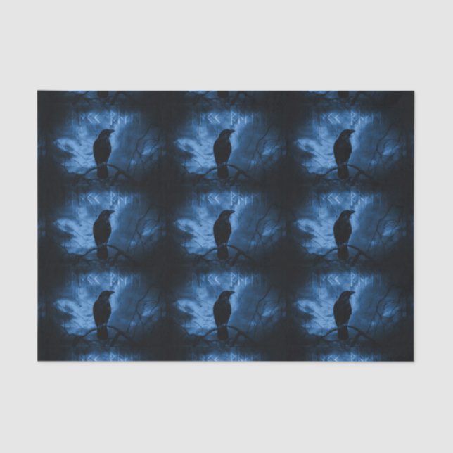 Black Crow with Runes Dark Goth Style Tissue Paper (Front)