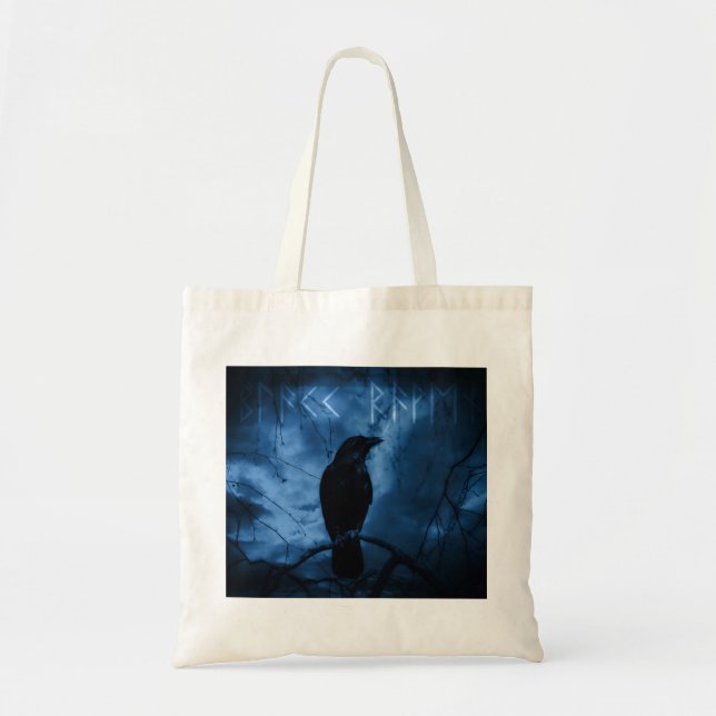 Black Crow with Runes Dark Goth Style Tote Bag (Front)