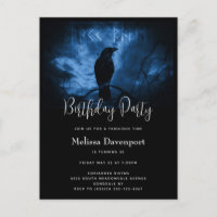 Black Crow with Runes Goth Birthday Invitation