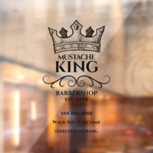 Black Crown King Moustache Barbershop Business Window Cling