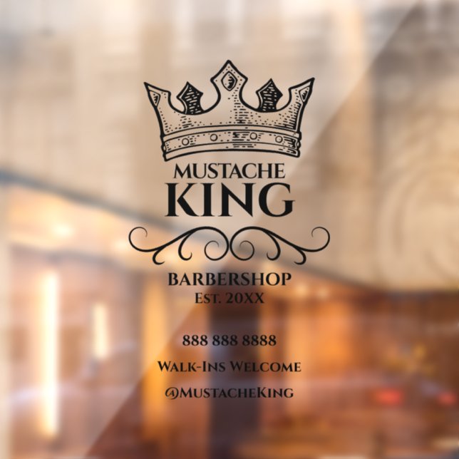 Black Crown King Moustache Barbershop Business Window Cling (Sheet 2)